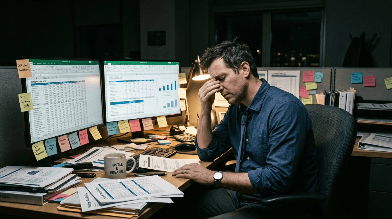 Consultor sobrecarregado com planilhas