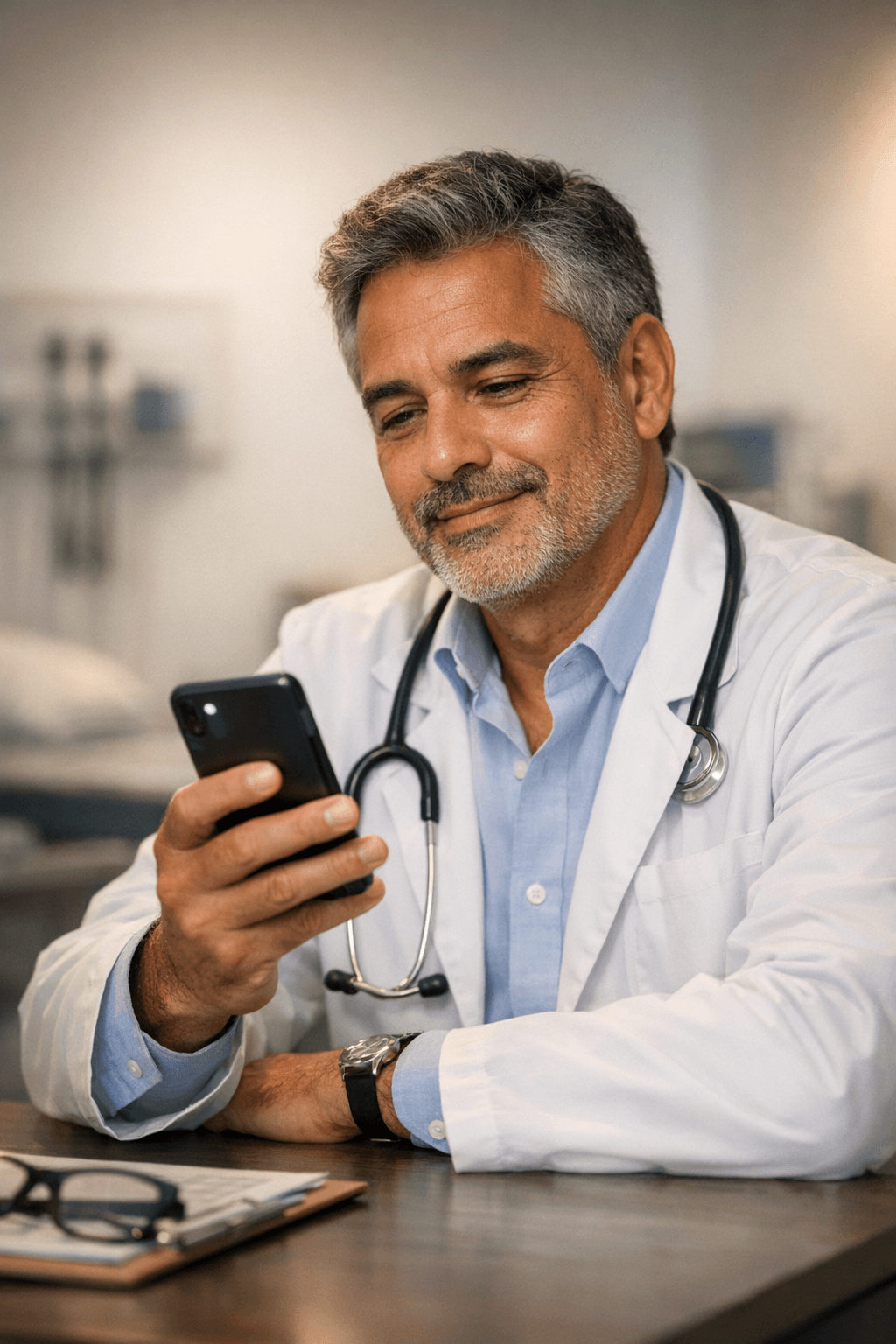 Médico consultando plataforma ScribCare